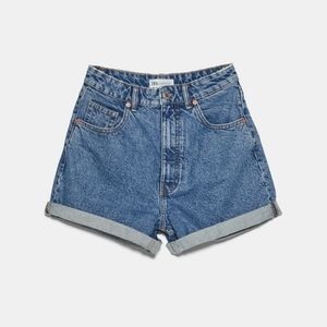 Zara Mom Fit Denim Shorts - Blue